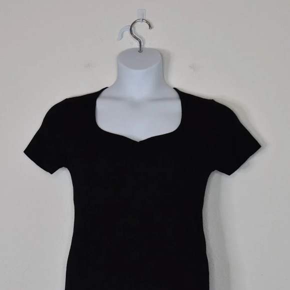 Catherine Malandrino Black Knit Top Sz L Solid Hue Stretch Minimalist Neutral - Picture 2 of 16